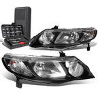 Pair of Black/Clear Signal Headlight Lamps for Honda Civic Sedan (2006–2011)