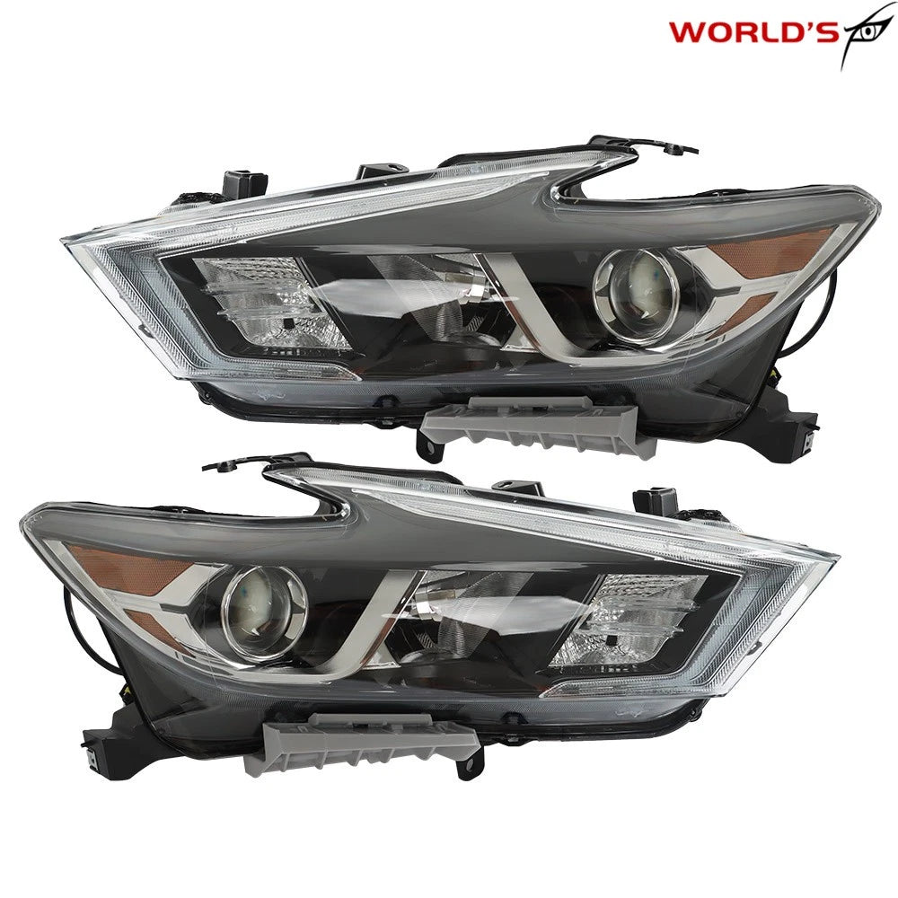 Set of 2 Black Headlights with LED DRL for Nissan Maxima (2016–2018)
