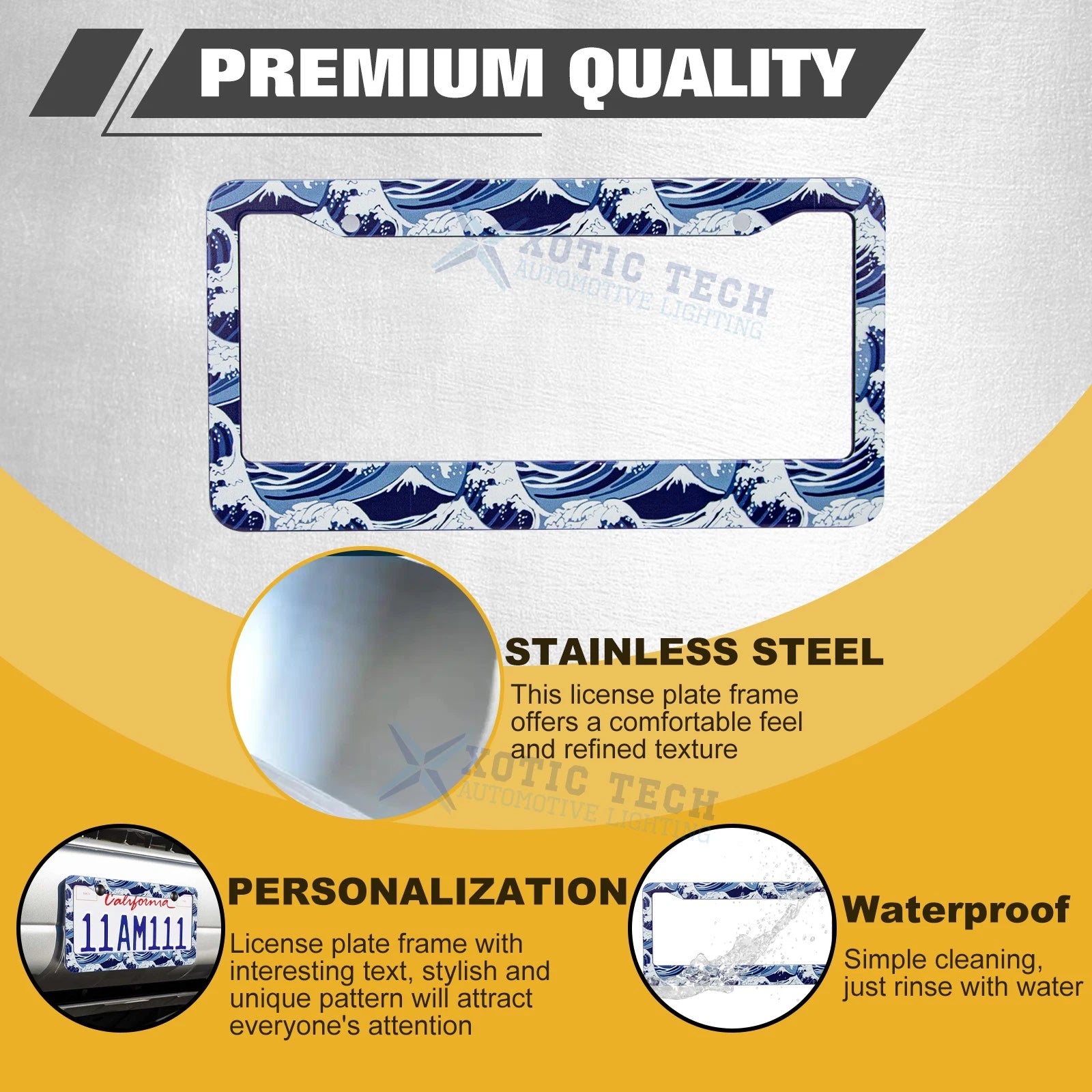 Ocean Universal License Plate Frame for Stainless Steel (Stainless) (-)