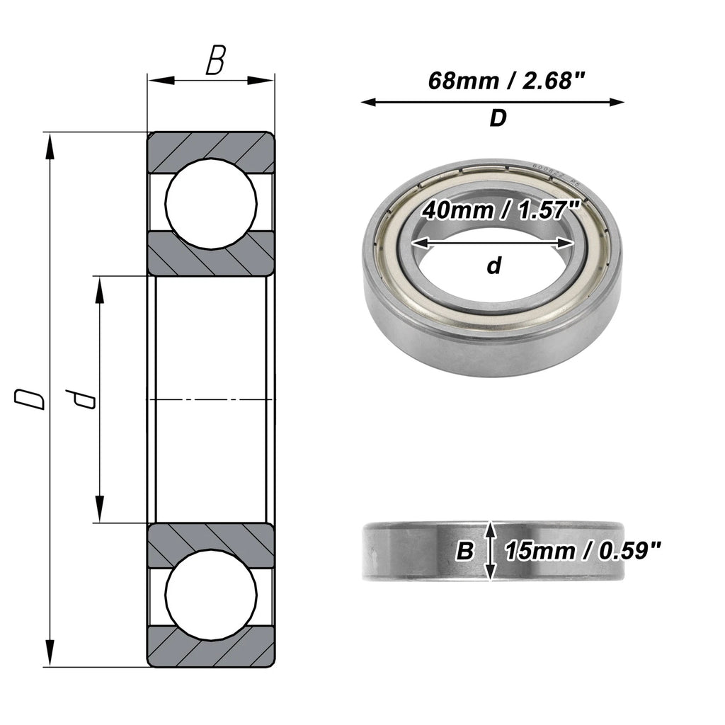 6008ZZ Deep Groove Ball Bearings for Scooter Skateboard Wheel (40x68x15mm)