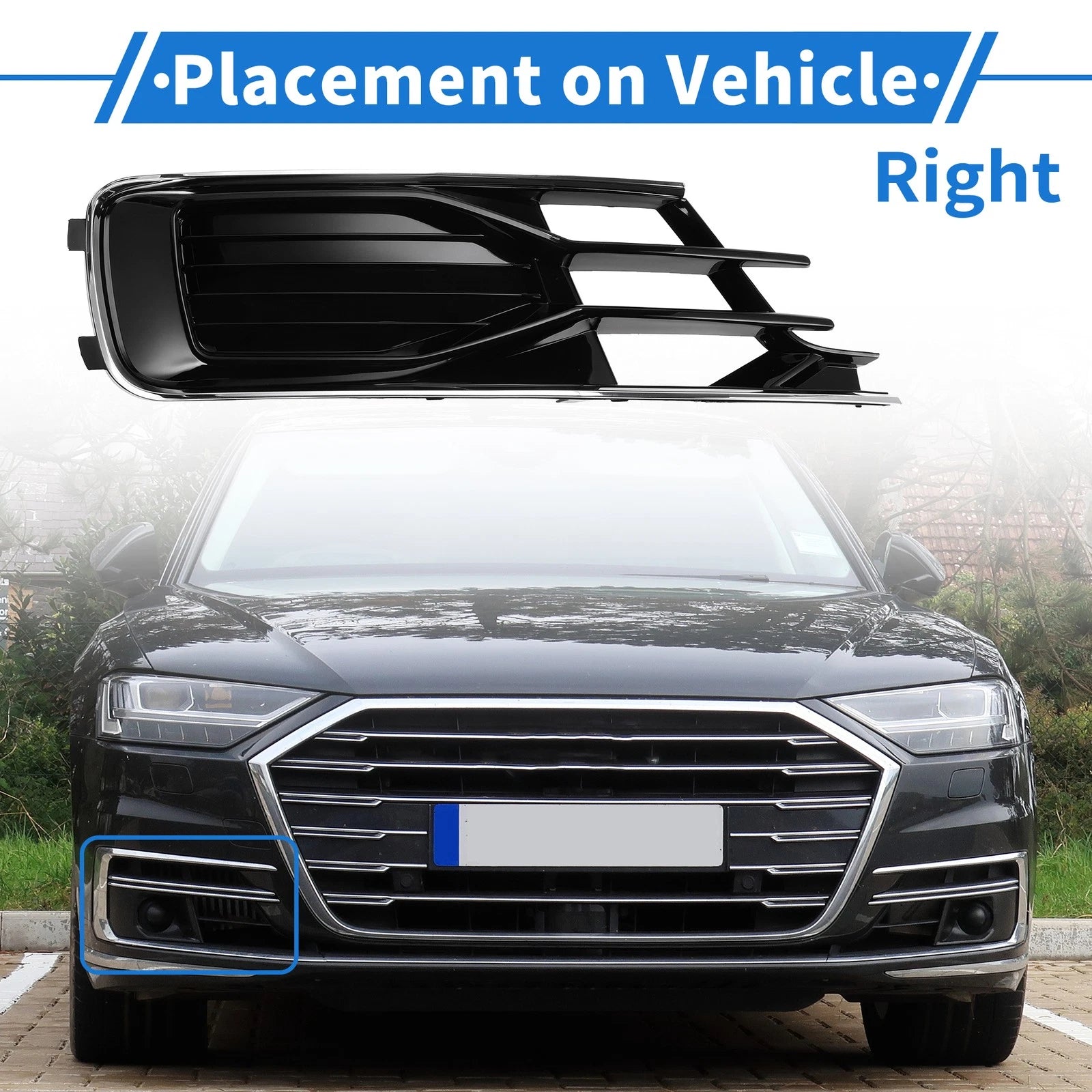 1 Pc Fog Light Grill for Audi A6 (2016–2018) No. 4G0807682AE Black