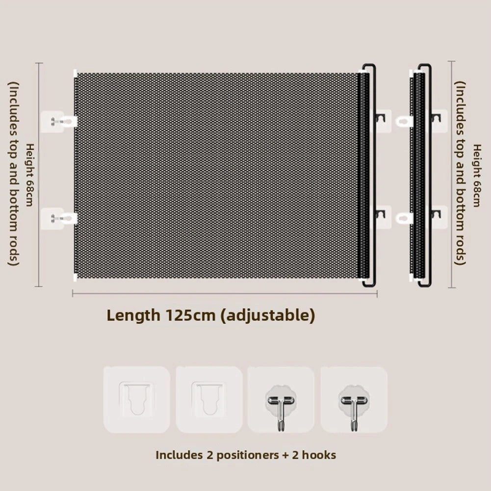 Retractable Barrier Gate for Cats Dogs Indoor Safety (50-125cm, Black)