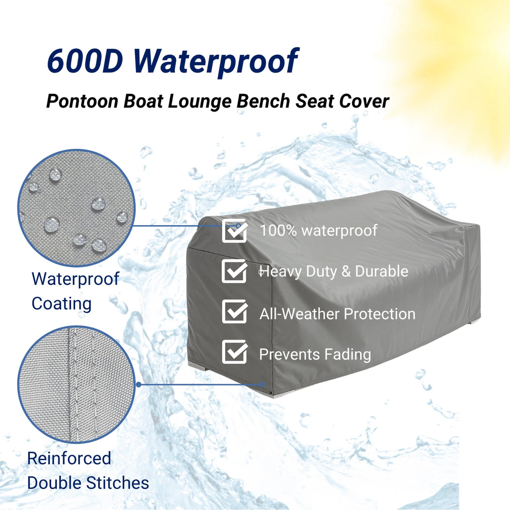 Waterproof Pontoon Lounge Seat Chair Cover 23"D x 60"W x 30"H Grey