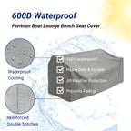 Waterproof Pontoon Lounge Seat Chair Cover 23"D x 60"W x 30"H Grey