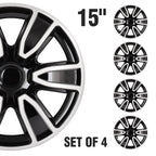 Set of 4 Wheel Hub Caps for R15 Tire (15" Inch) Black & White