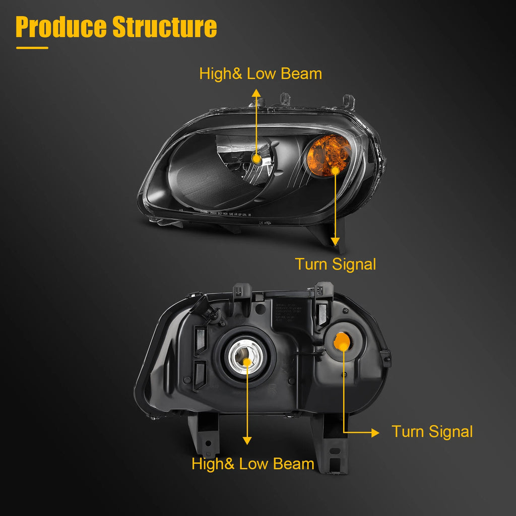 Headlight Assembly Pair for Chevy HHR (2006–2011) Black Housing