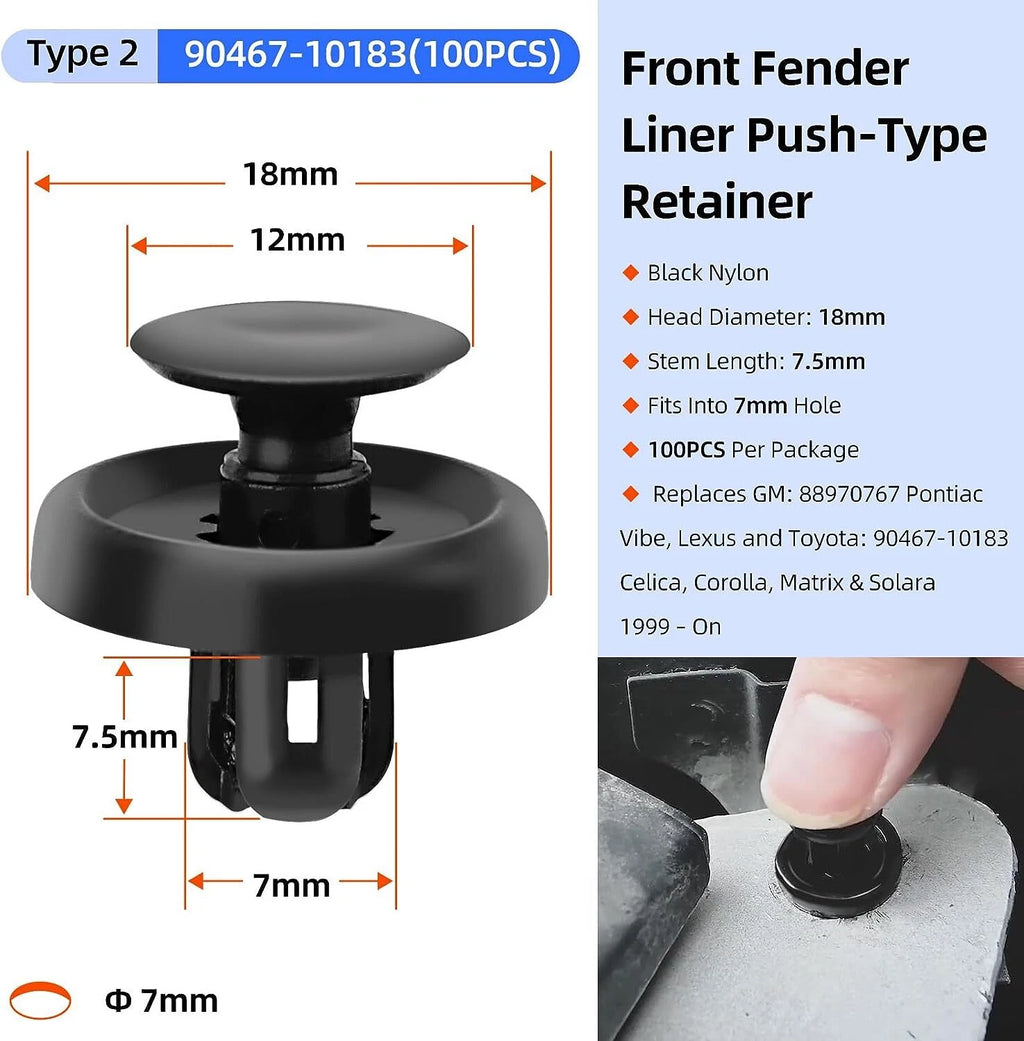 Push-Type Retainer Clip for Toyota (90467-07201, 90467-10183, 52161-16010)