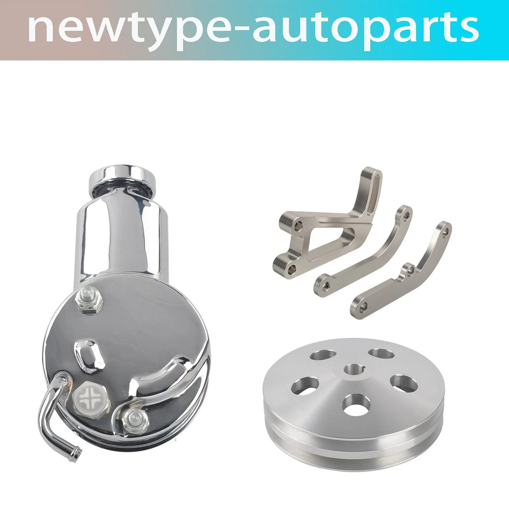 SBC 350 Power Steering Pump Kit with Chrome Keyway Pulley for Chevy