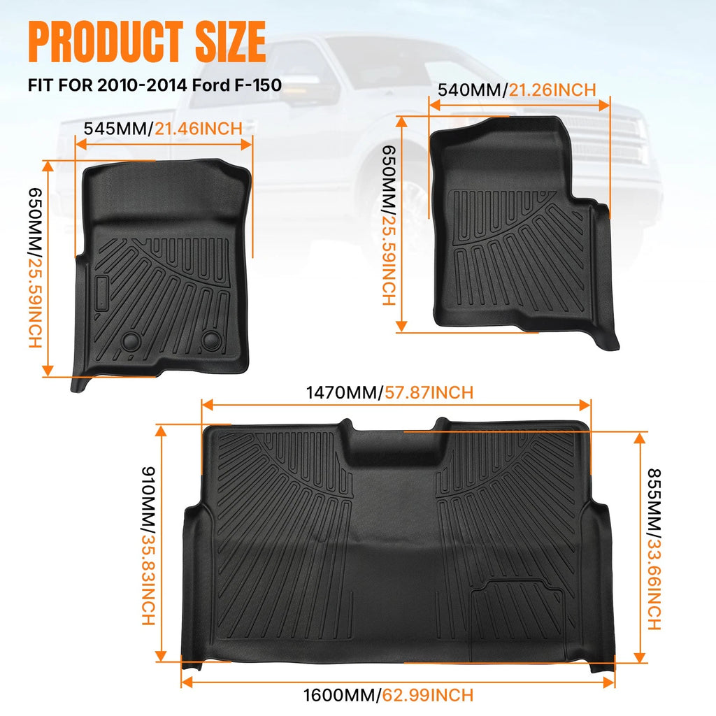 Set of 2 TPE Floor Mats Liners for Ford F-150 Super Crew Cab (2010–2014)