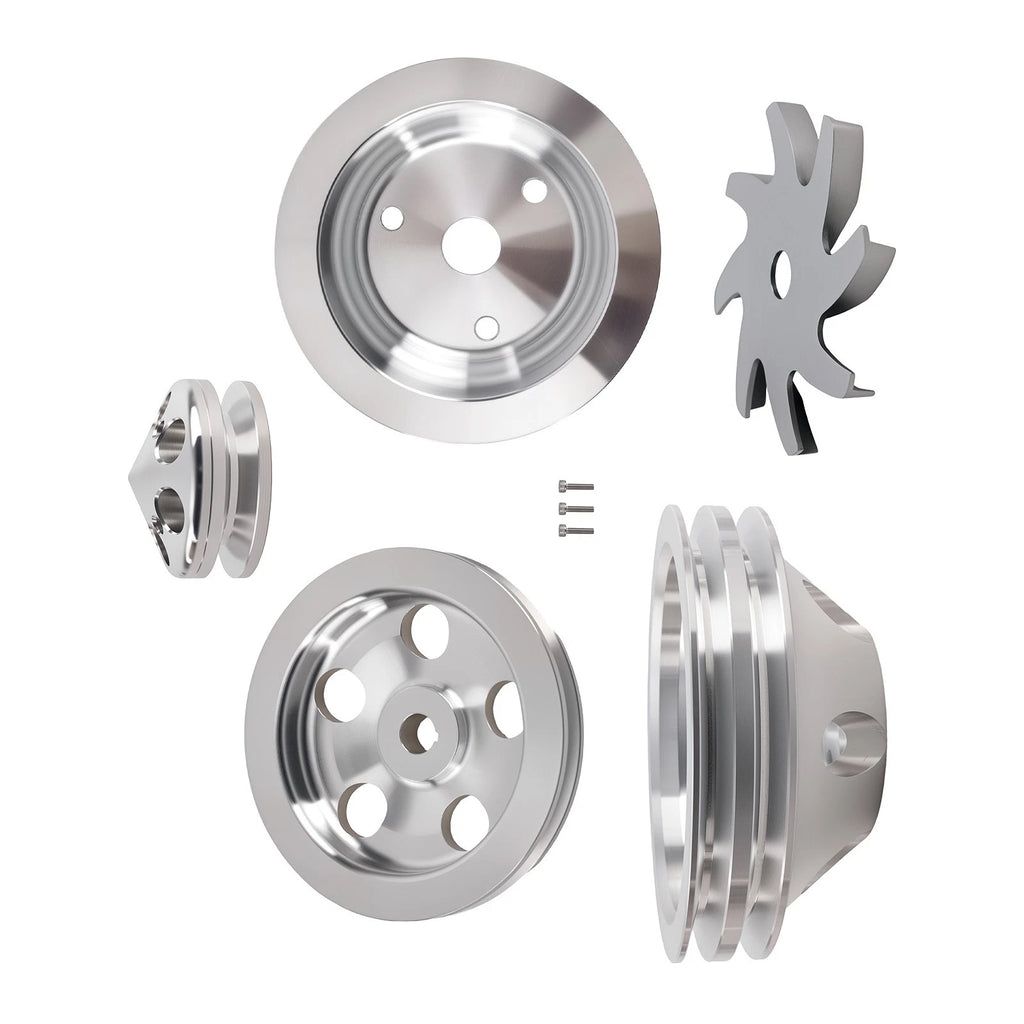 2 Groove Long Water Pump Crank Pulley Kit for Small Block Chevy SBC (283-400)