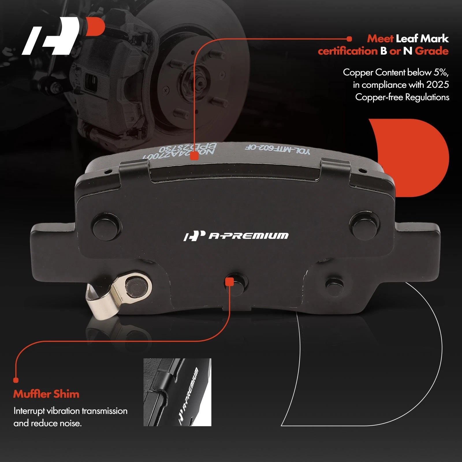 Set of 4 Rear Ceramic Brake Pads with Hardware for Hyundai Elantra Kia Seltos