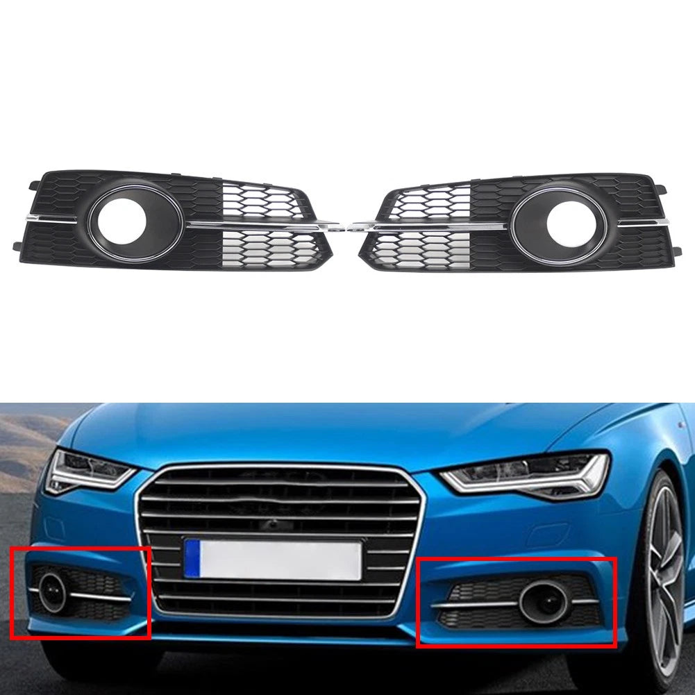Front Bumper Fog Light Grille with Hole for Audi A6 S6 C7 (2016–2018)