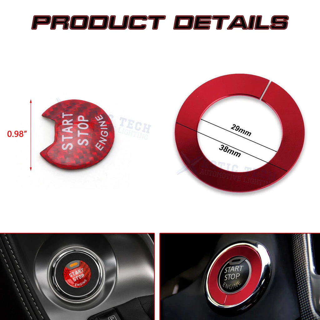 Red Engine Start Stop Button Combo Ring Cover Kit for Infiniti Q50 QX60 (2014-2024)