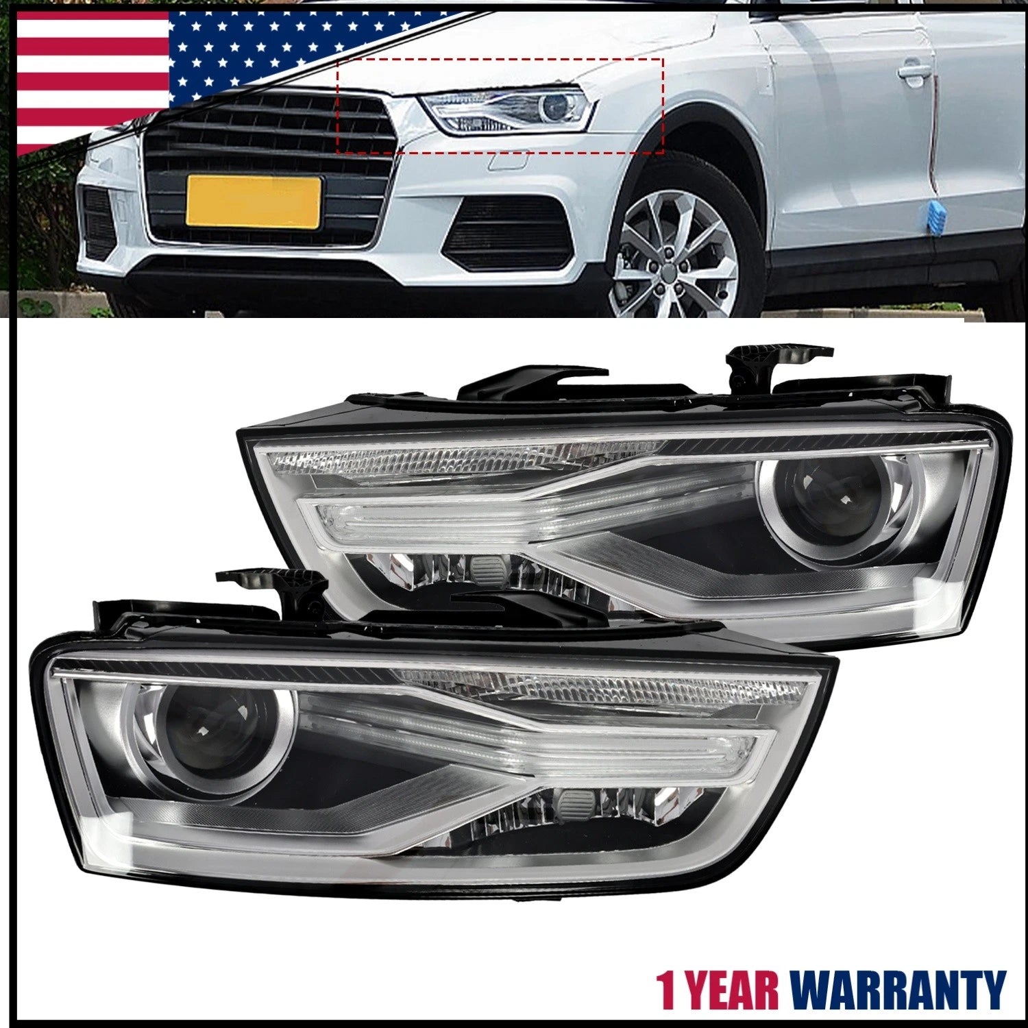 HID/Xenon Headlight Left+Right Pair for Audi Q3 (2016–2018)