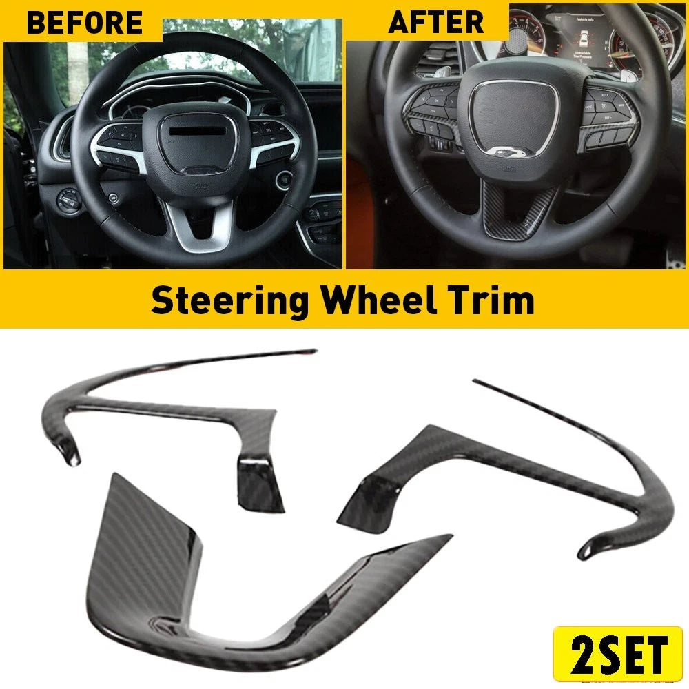 Set of 2 Inter Steering Wheel Cover Trim for Dodge Charger (2015–2023) Carbon Fiber