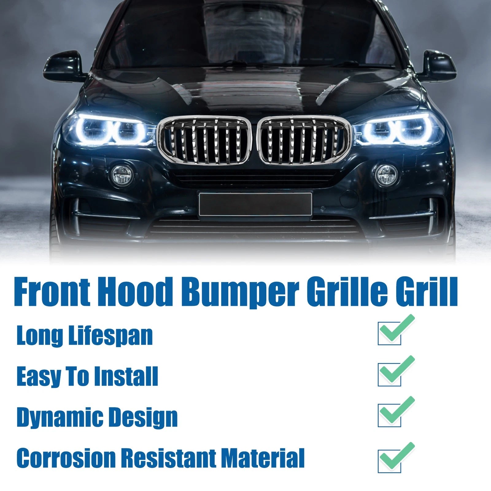 Front Hood Bumper Grille for BMW X5 (2014–2020) - 51137454888, 51137454890, Silver Tone