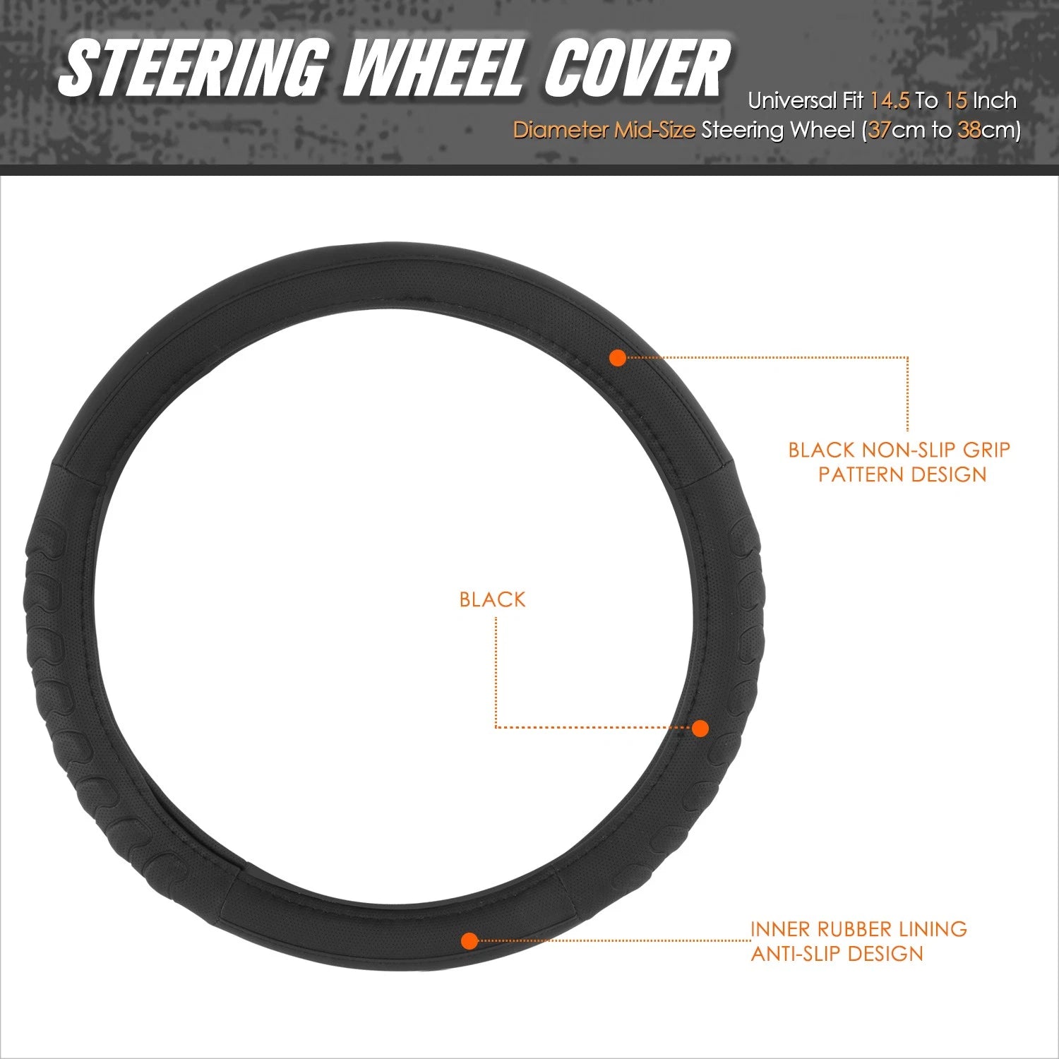 Steering Wheel Cover for Universal Fit (14.5-15" Diameter) Synthetic Leather