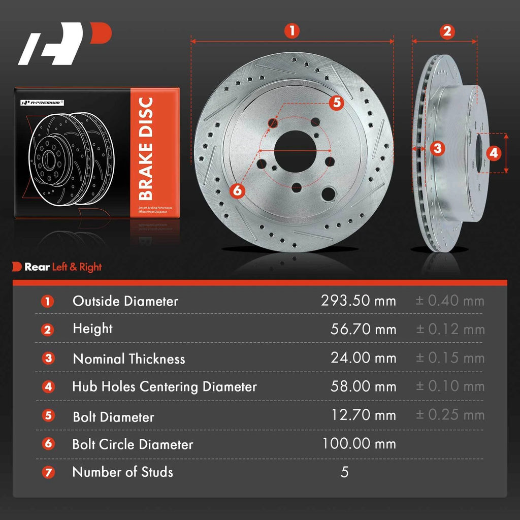 Rear Drilled Brake Rotors for Subaru Outback, Legacy (2010–2014)