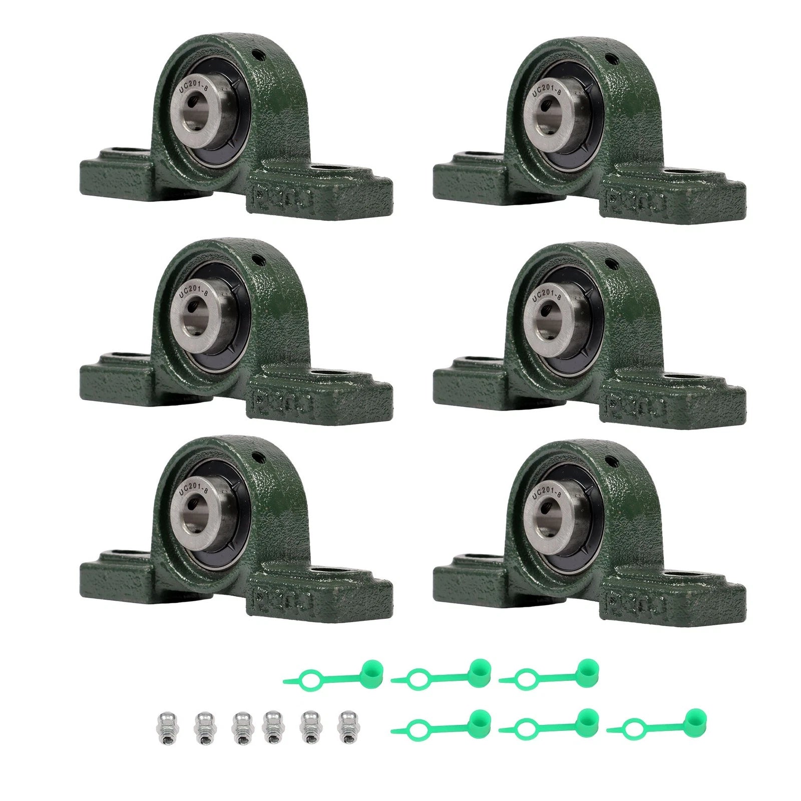 Set of 6 Pillow Block Bearings for UCP201-8 (Self-Aligning, 1/2" Bore)