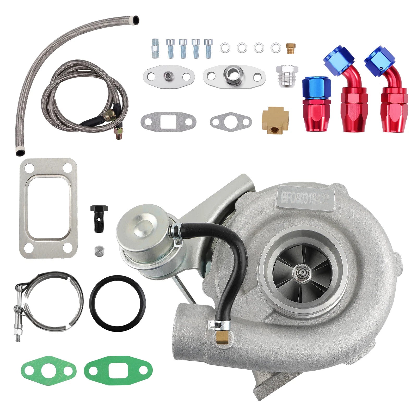 Turbo T3 A/R .63 400hp Universal Turbine Kit with Oil Drain & Feed Lines