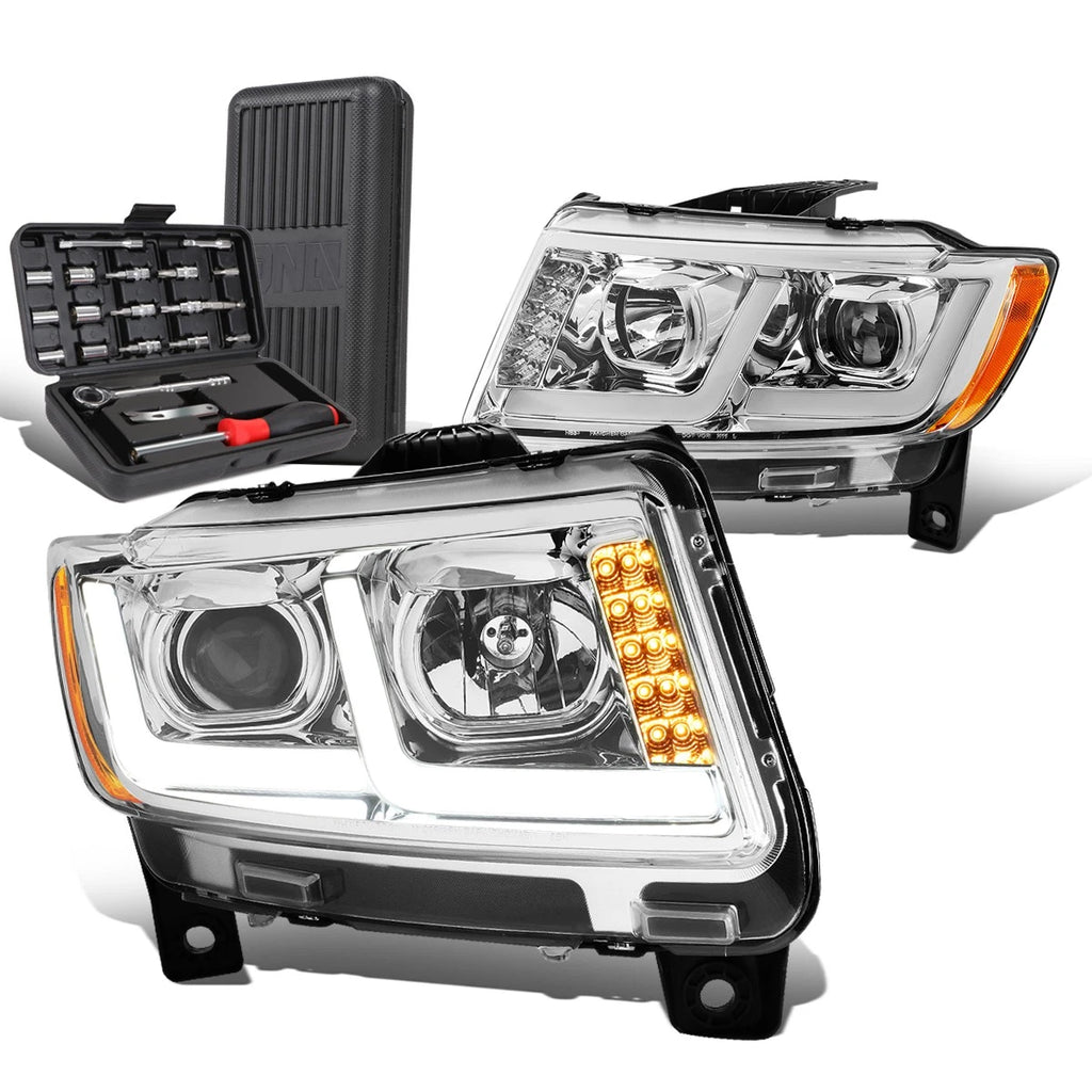LED Tube Projector Headlight for Grand Cherokee (2011–2013) + Tool Box Chrome