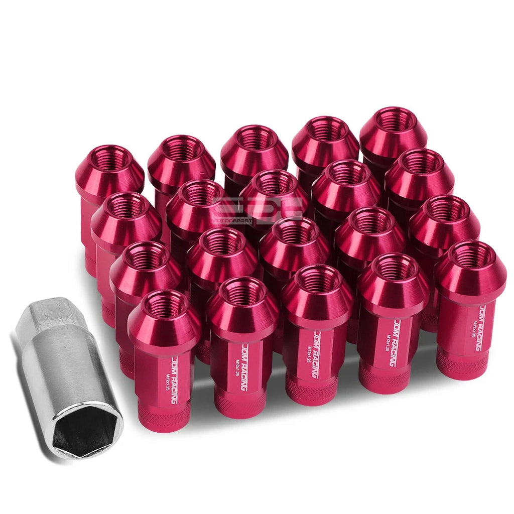 20x Open End M12x1.25 50mm Tall Pink Aluminum Lug Nuts + Adapter