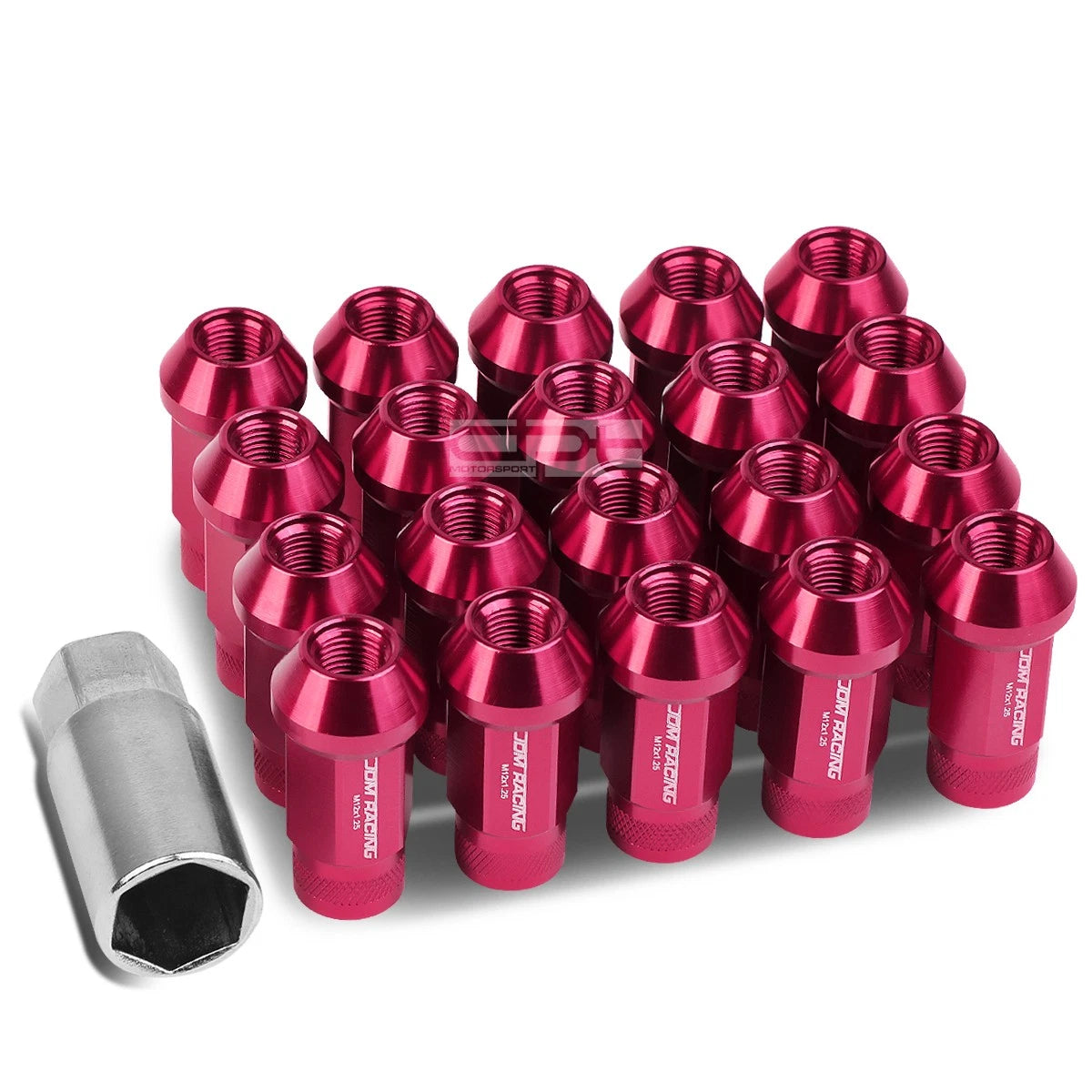 20x Open End M12x1.25 50mm Tall Pink Aluminum Lug Nuts + Adapter