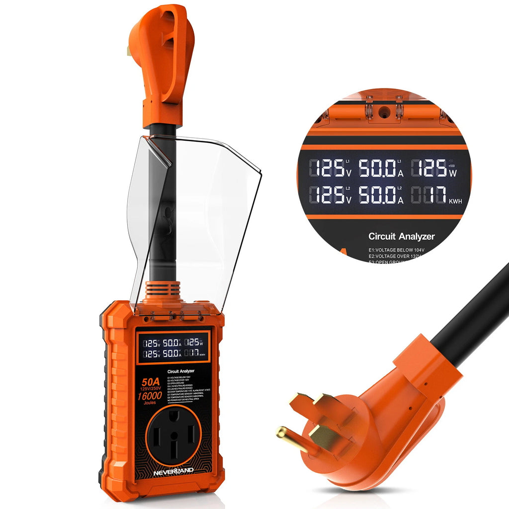 RV Surge Protector 30/50A with Circuit Analyzer and IP67 Waterproof Cover