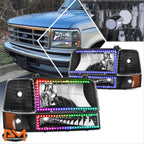 RGB LED Light Bar Bumper Headlights for Ford F150-F350 Bronco (1992–1996)