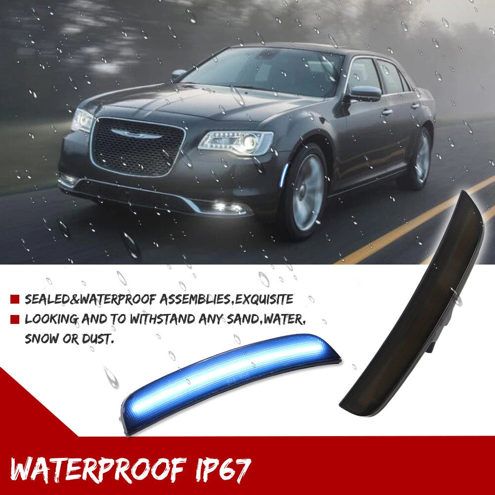 2X Smoked Lens Ice Blue LED Front Side Marker Lights for Chrysler 300 (2015–2023)