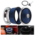 14" Blue Round Deep Dish Air Cleaner Kit for Automotive (Washable Filter, Chrome Lid)