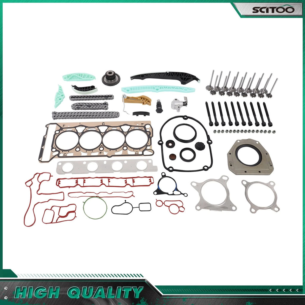Timing Chain Head Gasket Set with Intake Exhaust Valves for Audi VW 2.0 TSI Jetta