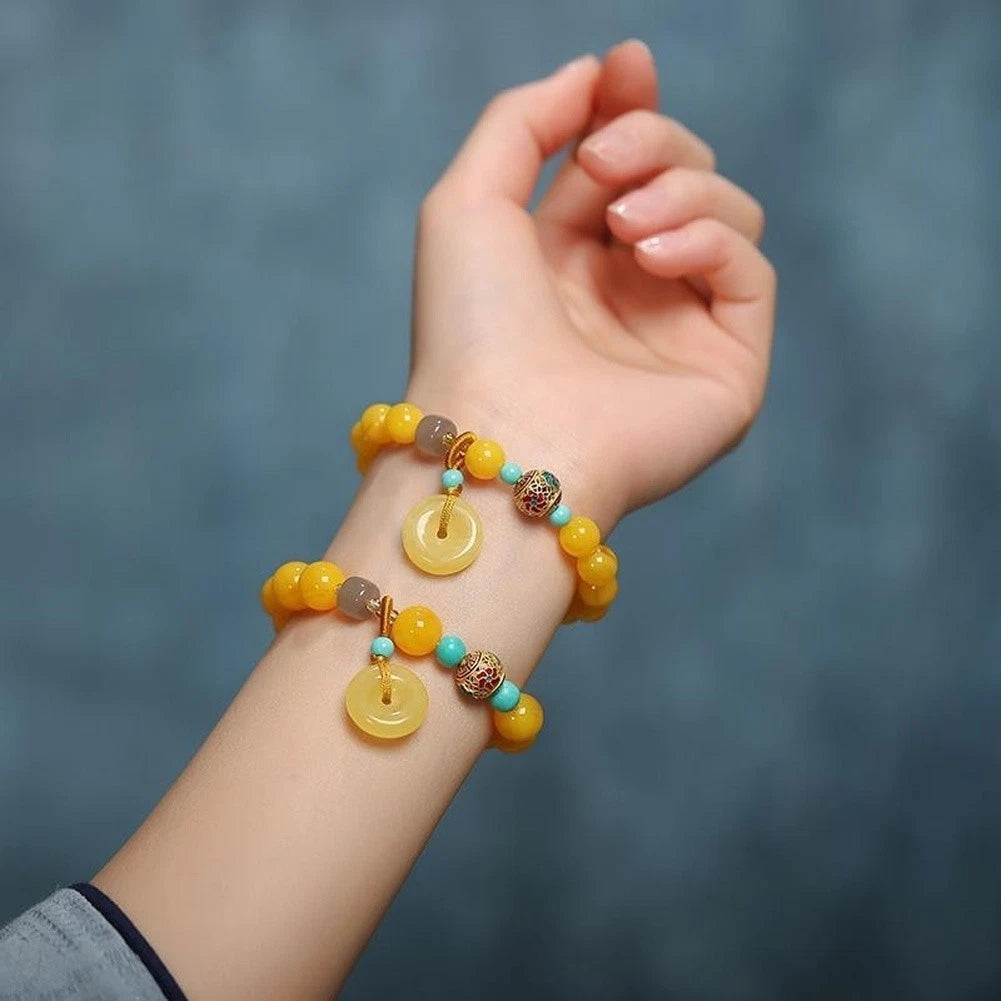 Fashion Bracelet for Women Vintage Beeswax with Peace Buckle, Red Agate