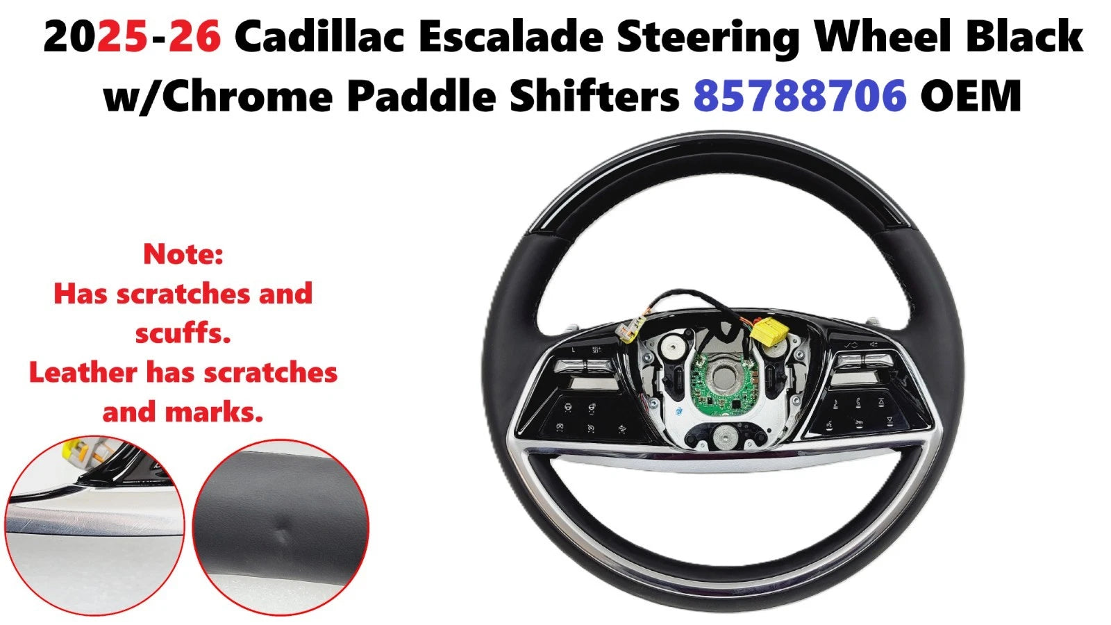 Steering Wheel for Cadillac Escalade (2025–2026) Black w/Chrome Paddle Shifters 85788706