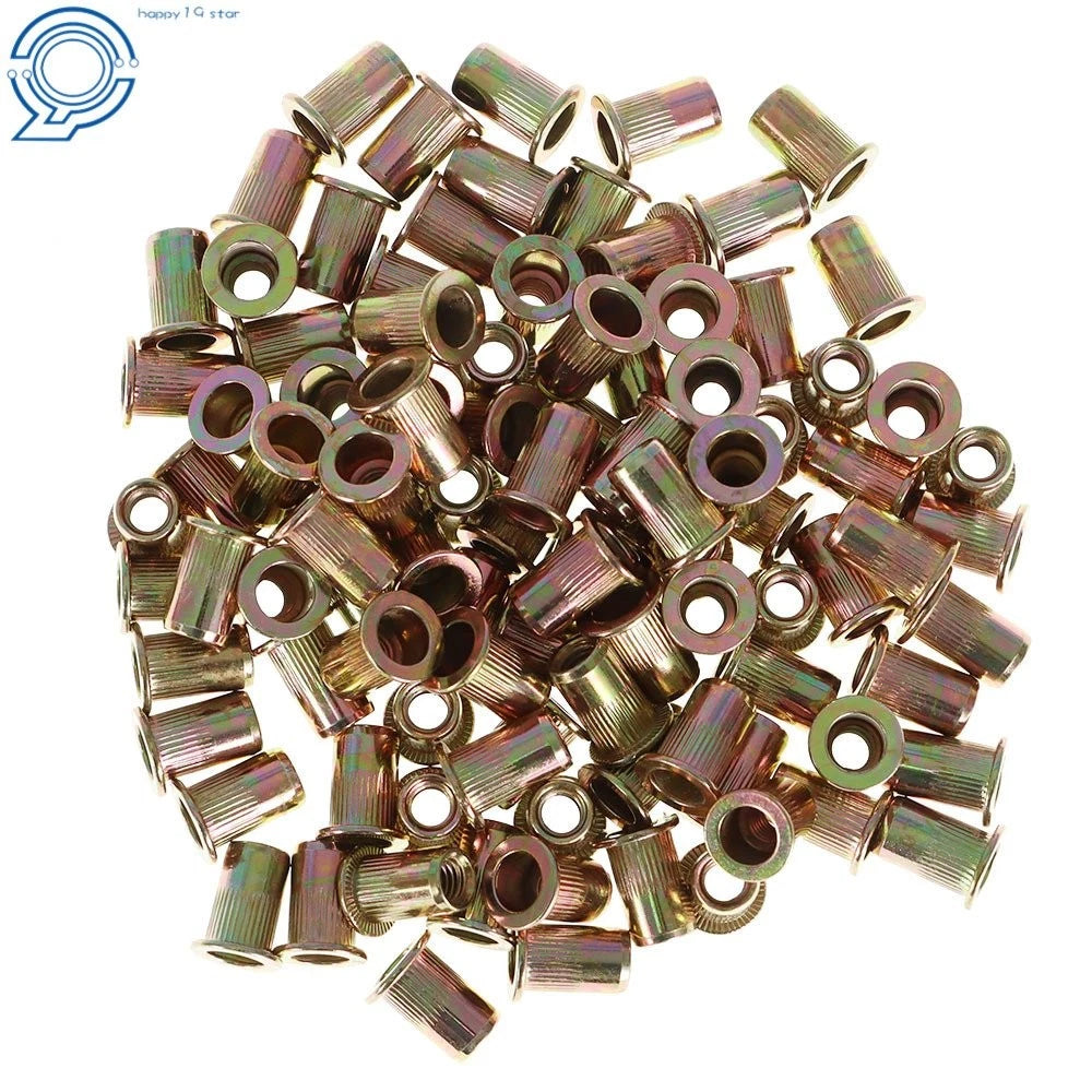 100 Pack M6 Metric Rivet Nut Flat Head Threaded Insert Nutsert