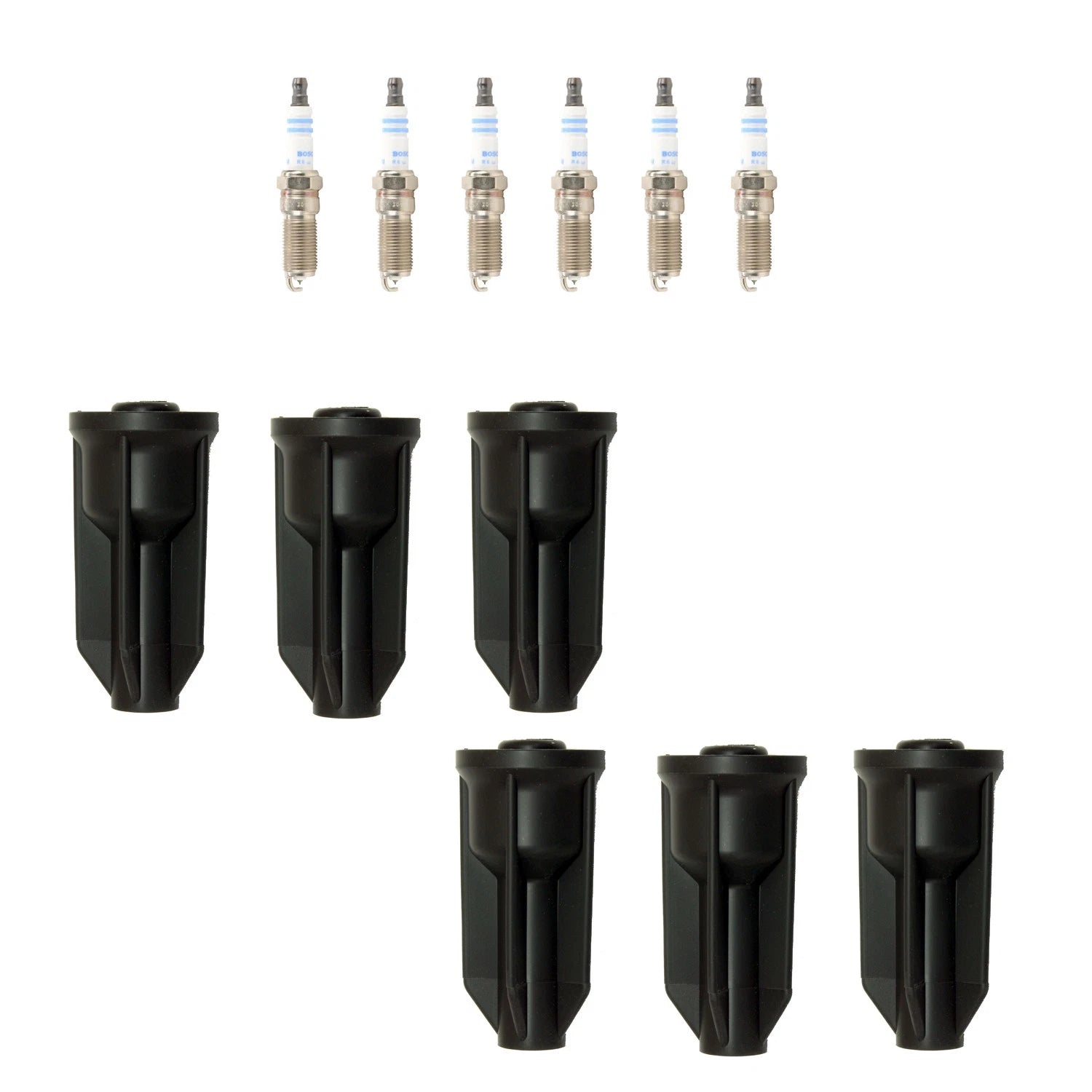 Set of 6 Bosch Double Platinum Spark Plugs & NGK Coil Boots for Ascender Envoy L6