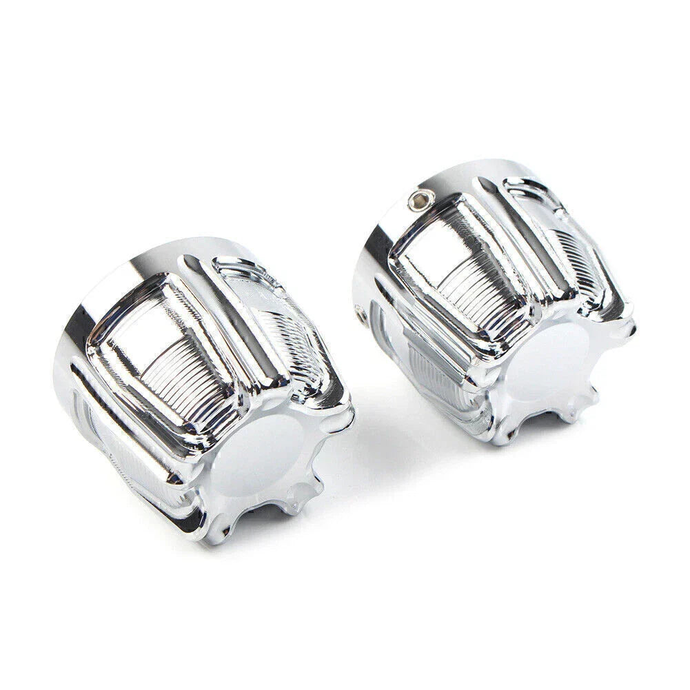 Chrome Front Cut Axle Nut Cap Covers for Harley Softail Touring Street Glide