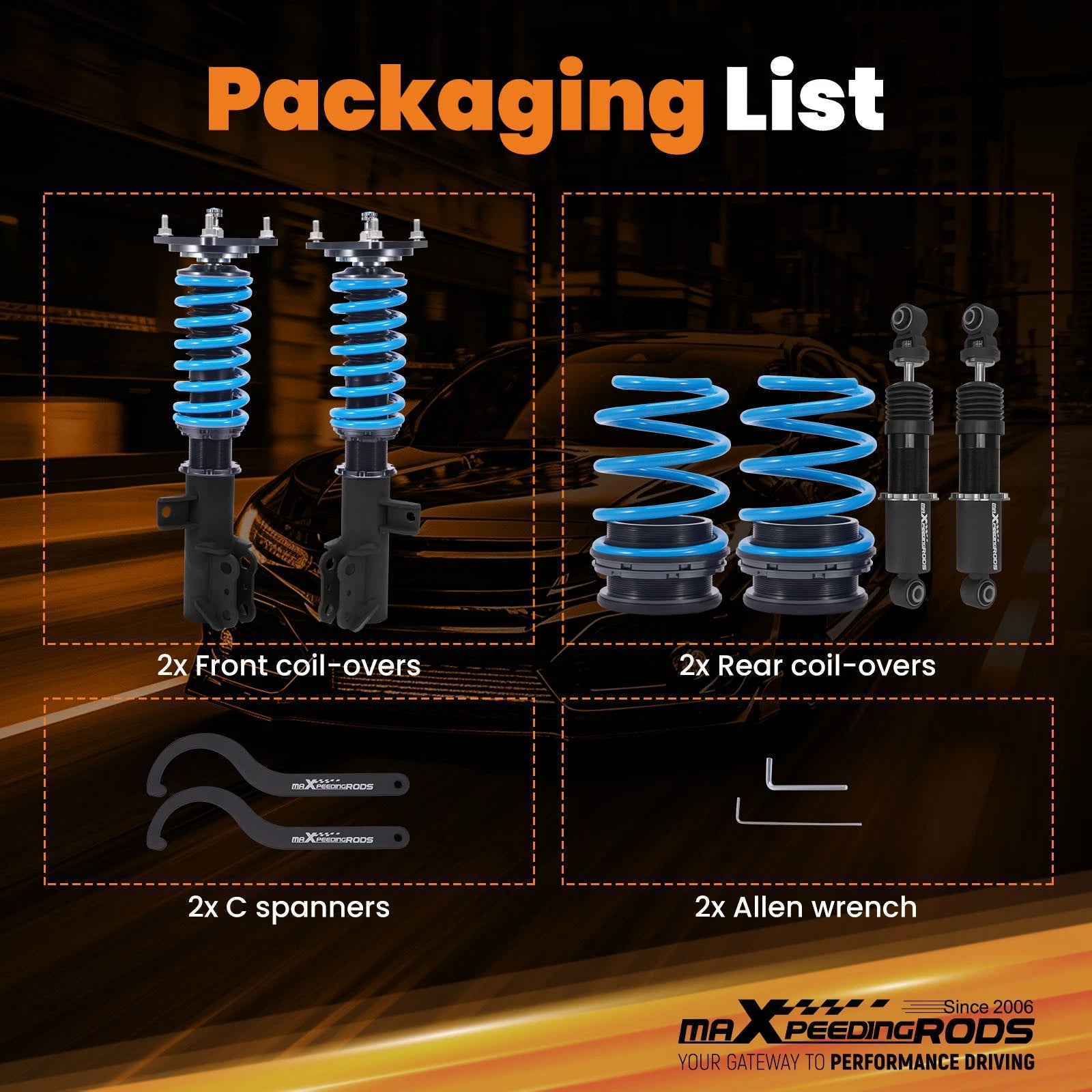 24 Level Adjustable Coilovers Suspension Kit for Kia Forte (2010-2013)