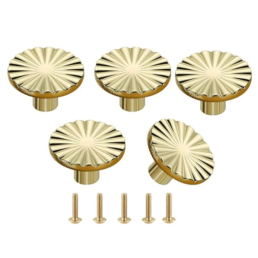 Set of 5 Zinc Alloy Round Drawer Knobs in Gold Finish