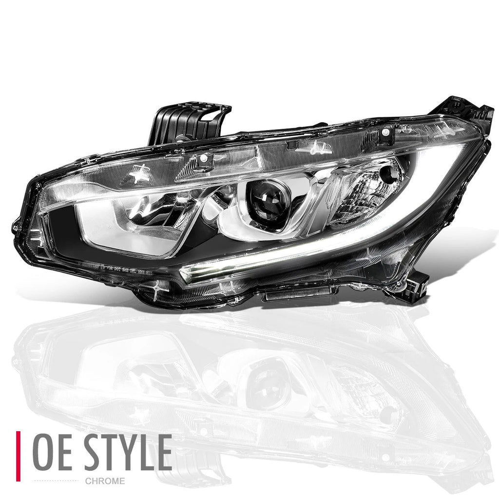 LED Tube Projector Headlight Lamp for Honda Civic (2016–2020) - Driver Side, Chrome