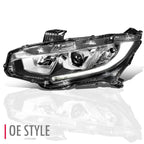 LED Tube Projector Headlight Lamp for Honda Civic (2016–2020) - Driver Side, Chrome