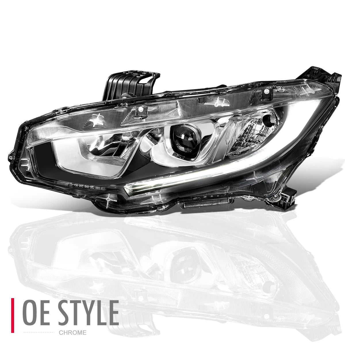 LED Tube Projector Headlight Lamp for Honda Civic (2016–2020) - Driver Side, Chrome