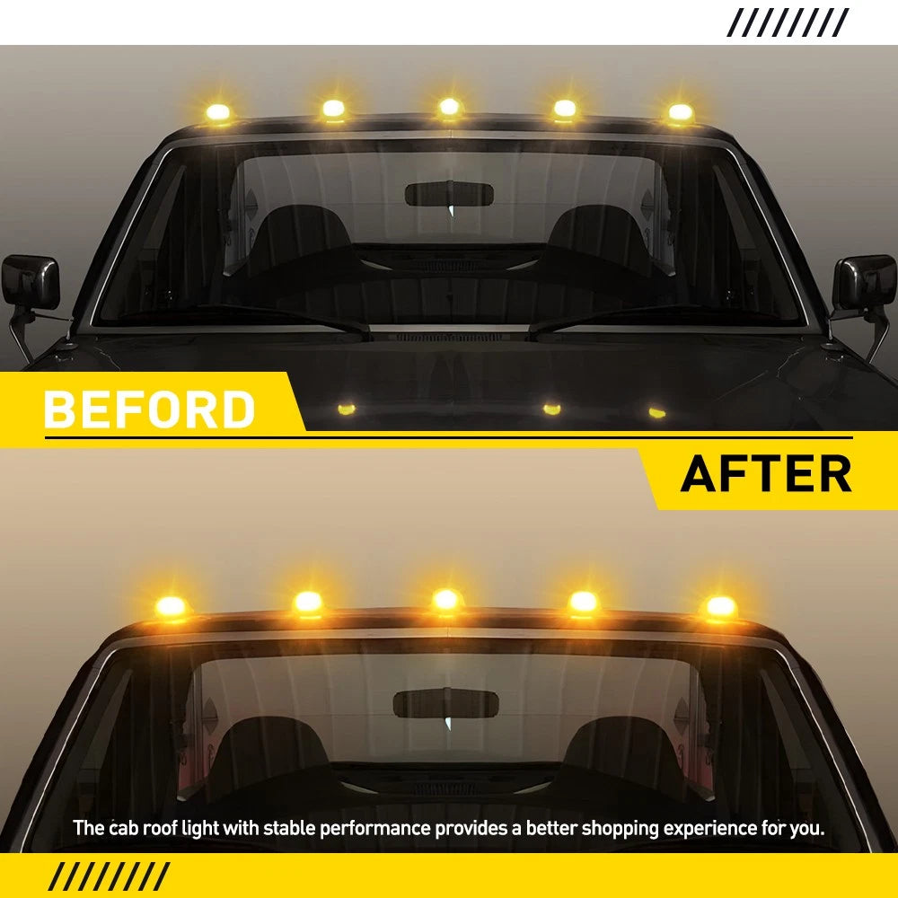 Set of 5 Smoke Lens Amber Cab Roof Marker Lights for Ford F150 F250 F350 (1973–1997)