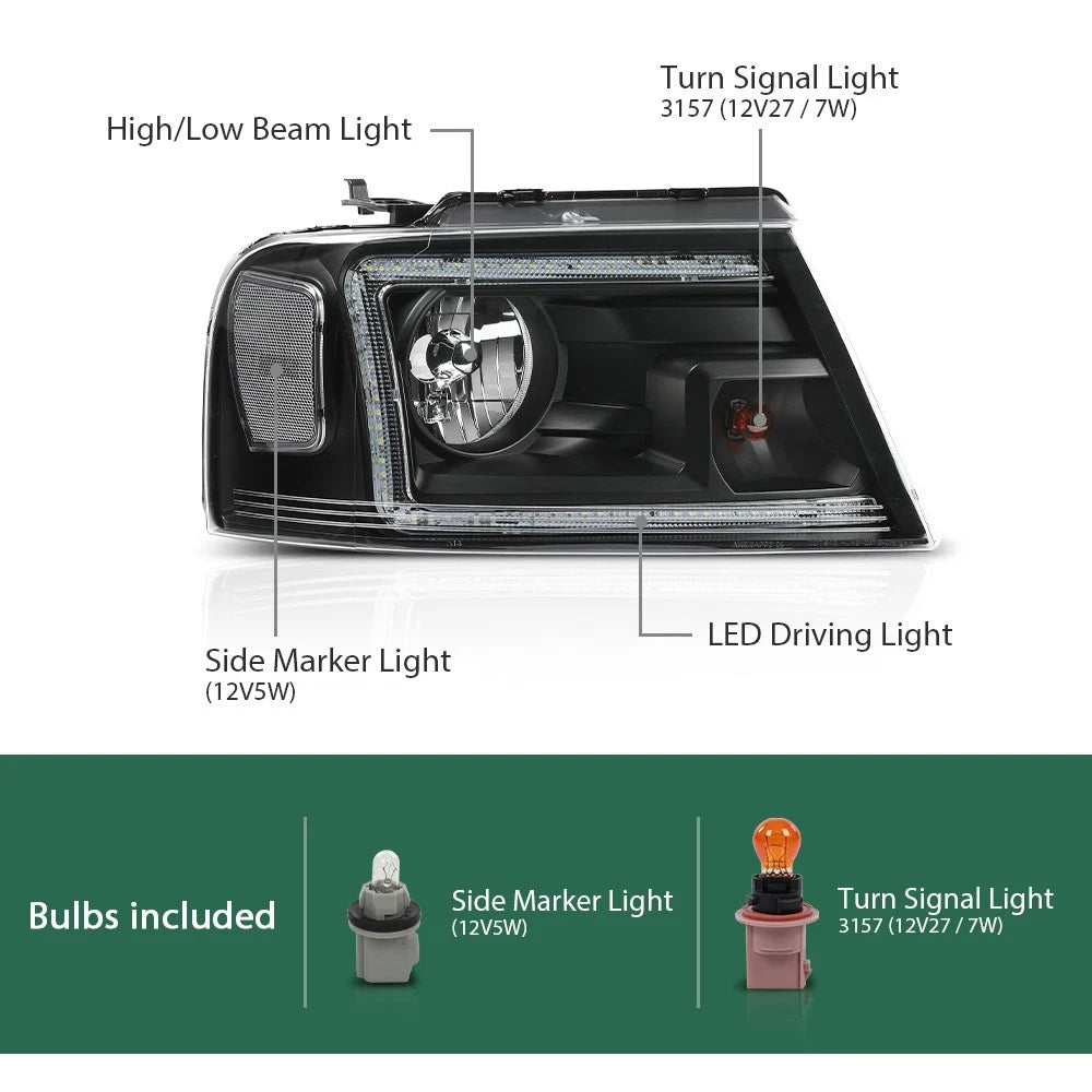 LED DRL Headlights for Ford F150 Lincoln Mark LT (2004–2008)