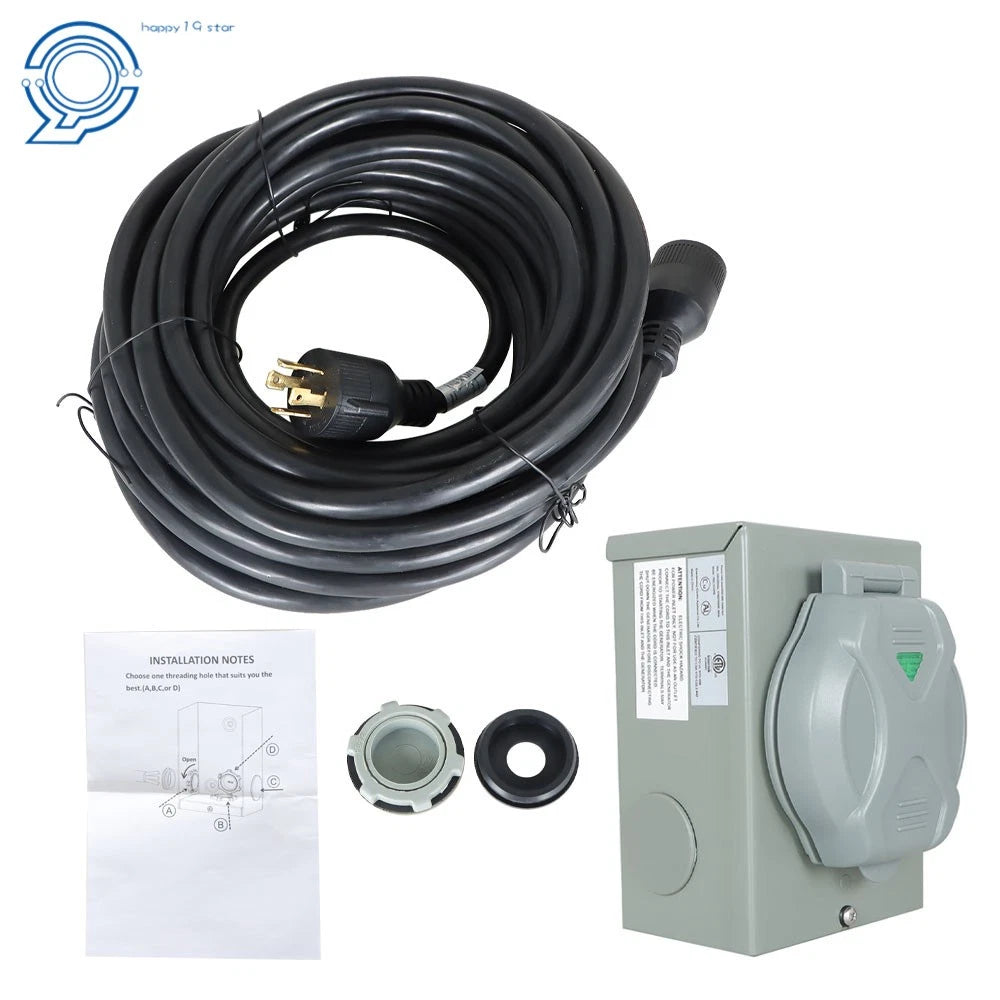 30 Amp Generator Cord and Power Inlet Box for NEMA L14-30P L14-30R (50FT)