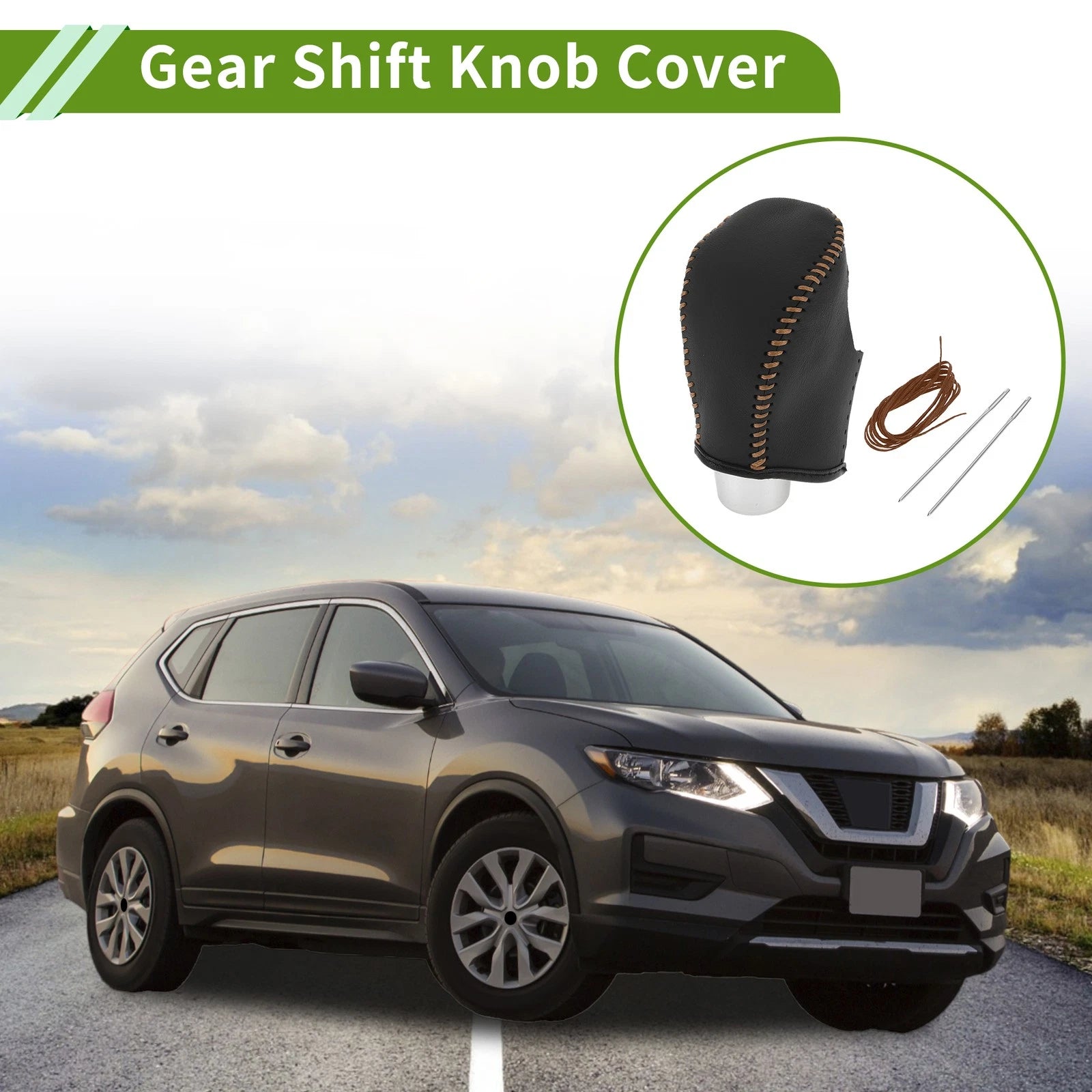 1 Pc Gear Shift Knob Cover for Nissan Rogue (2017–2020) Brown Faux Leather