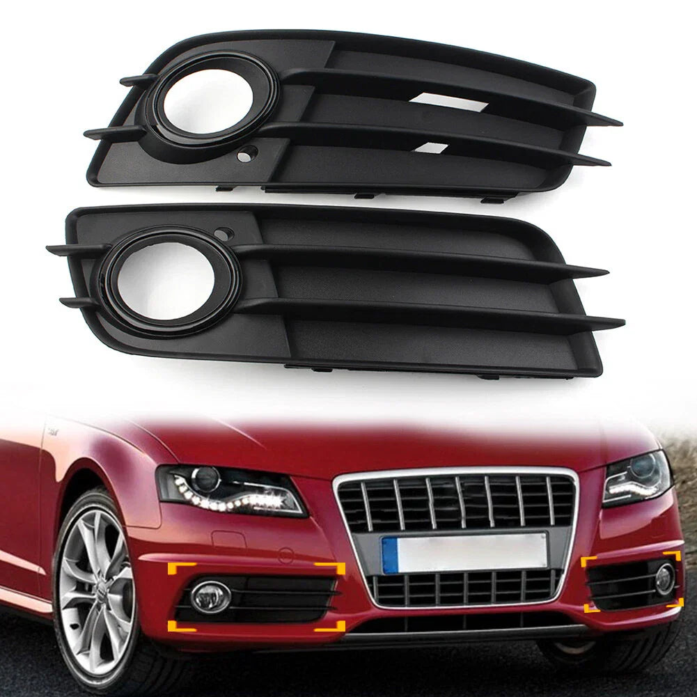 Black Front Bumper Fog Light Grille Covers for Audi A4 B8 S4 (2008-2012)