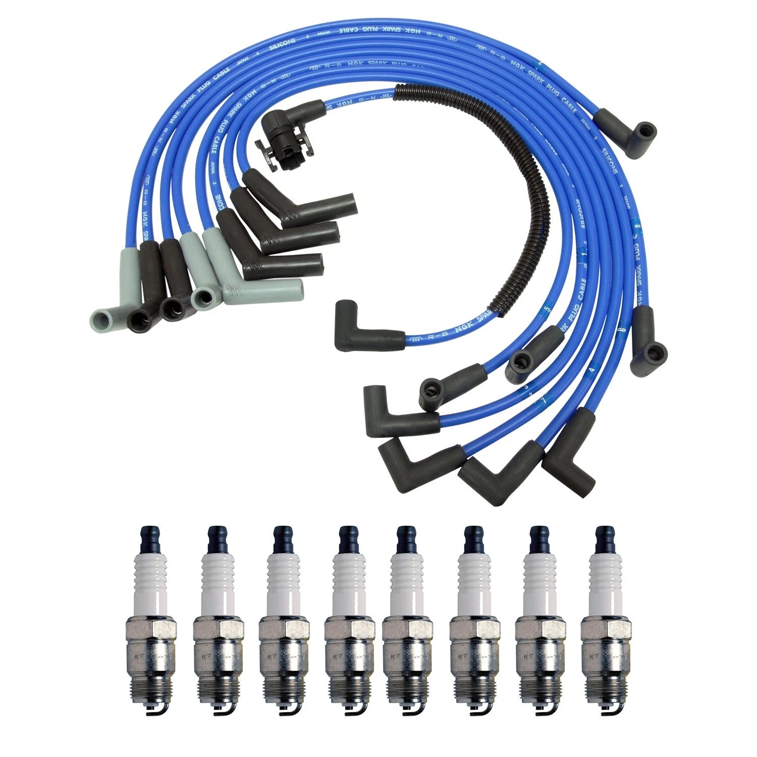 NGK 8mm Wire Set & Denso Spark Plug Kit for F-250 Custom XL XLT (1975–1996)
