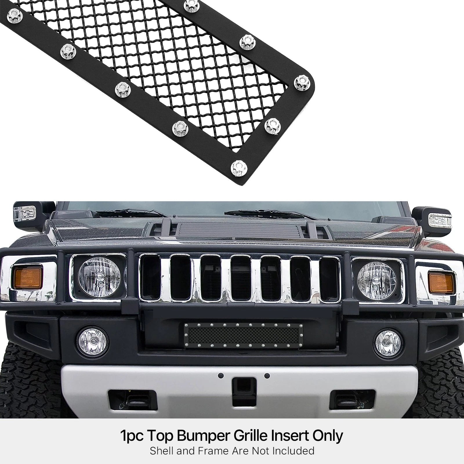 Stainless Steel Grille with Black Mesh Rivet Studs for Hummer H2 (2003-2007)