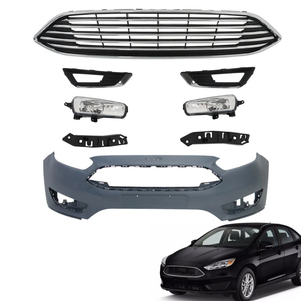 Front Bumper Cover + Upper Grille + Fog Light for Ford Focus (2015–2018)